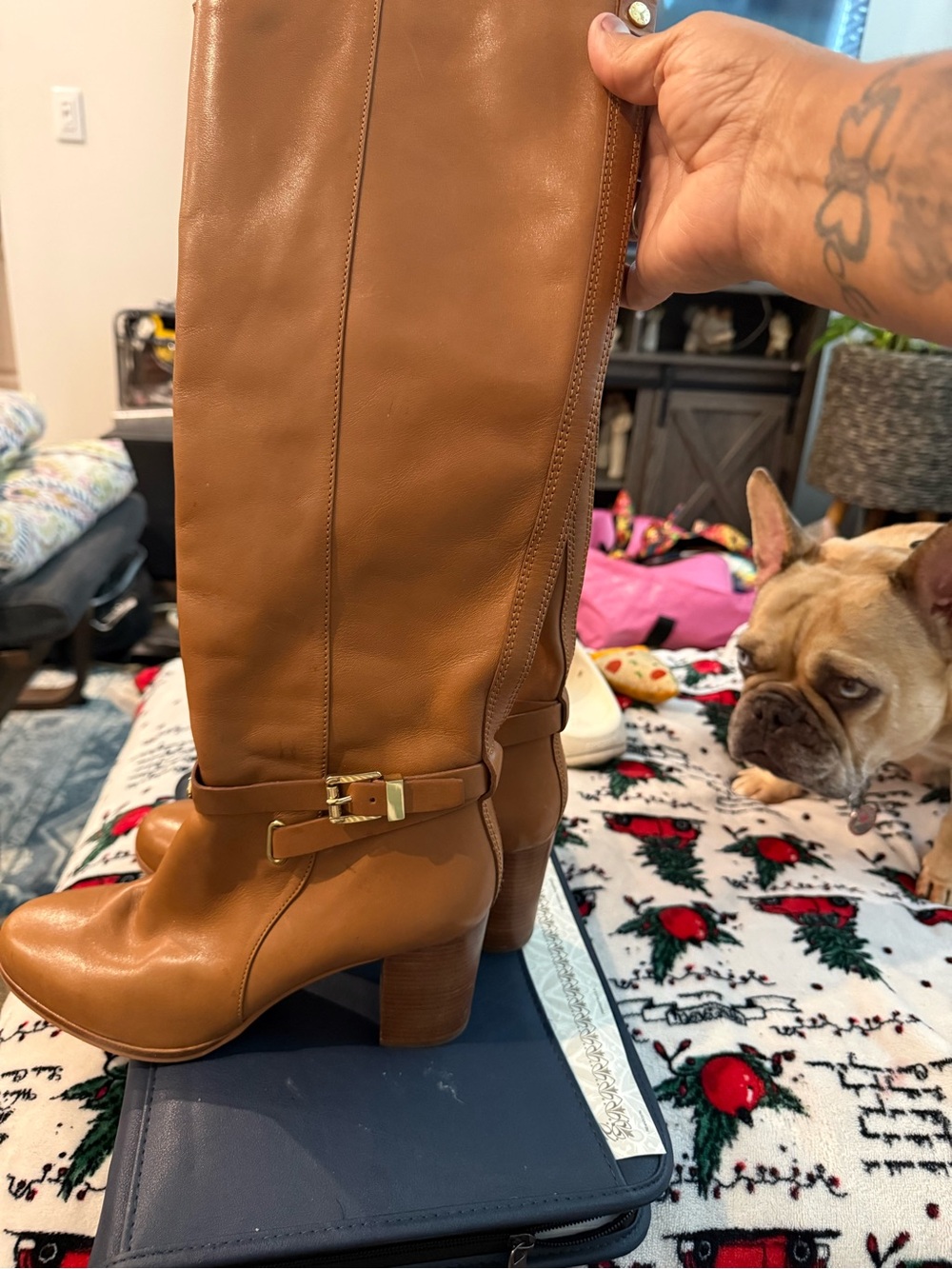 Michael Kors Tan Leather Knee-High Block Heel Boots
